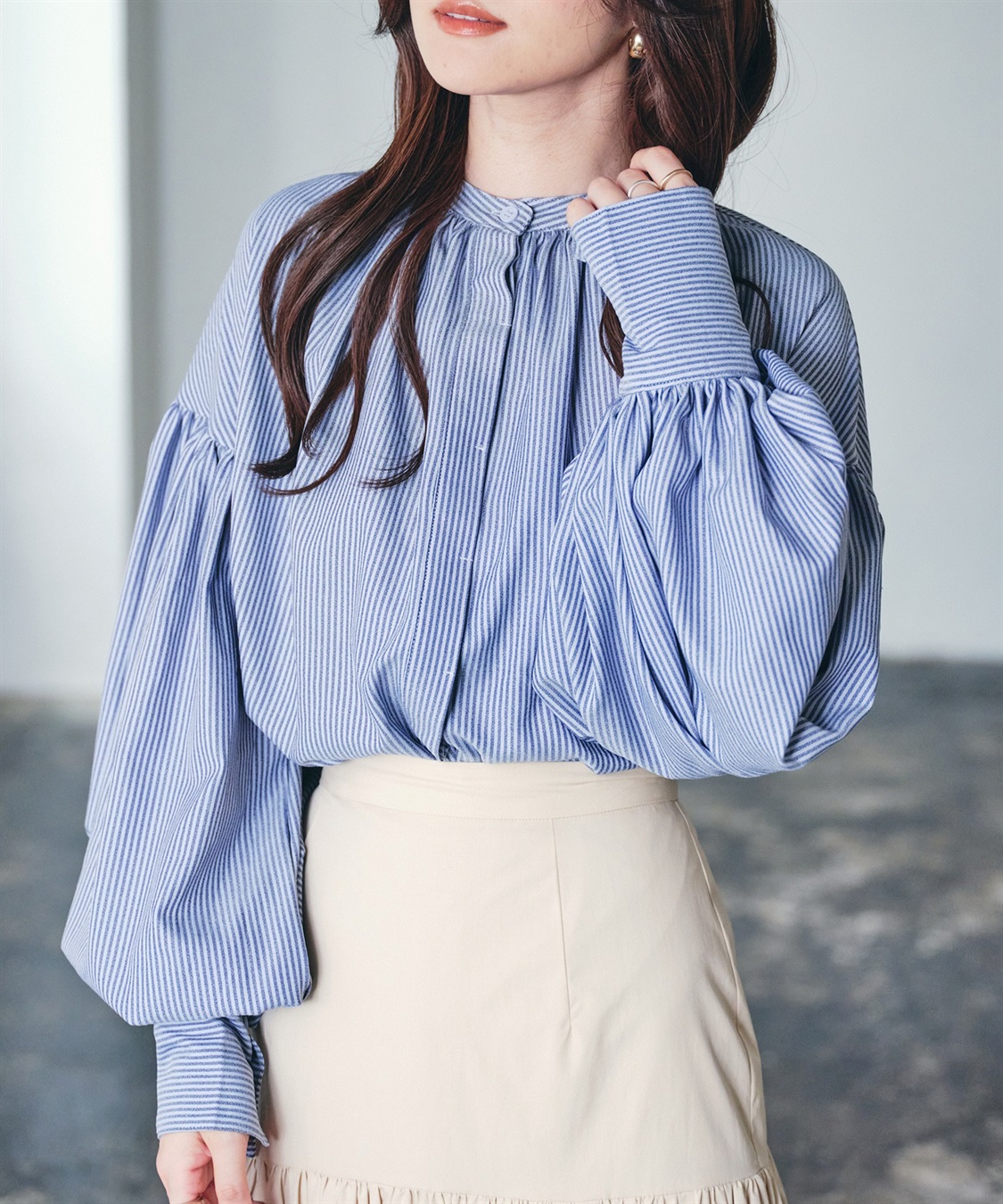 【yun_wearコラボ】ボリュームスリーブストライプシャツ