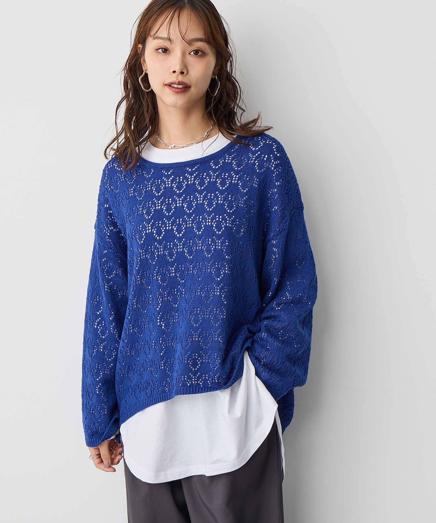 透かし編みニットプルオーバー<br>¥3,960(tax in)